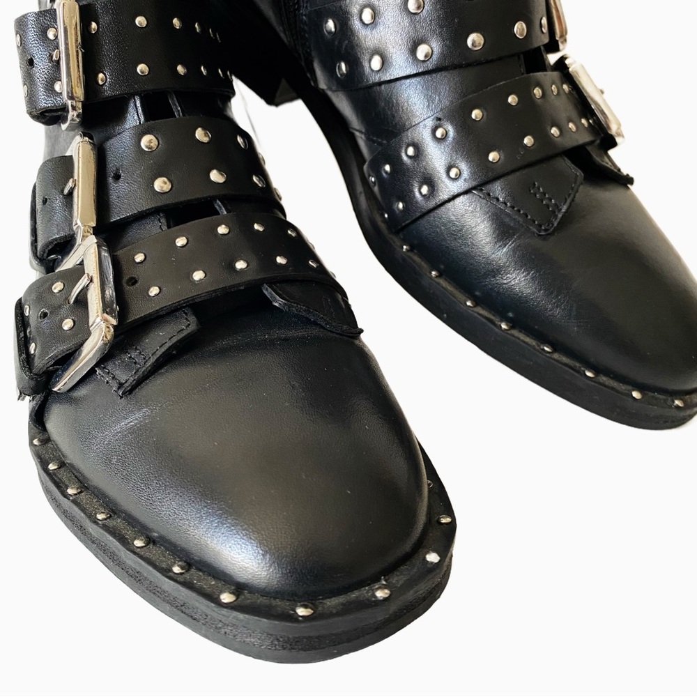 Topshop Size 5 1/2 Biker Moto Boot Amelia Leather With Studs - Picture 3 of 9